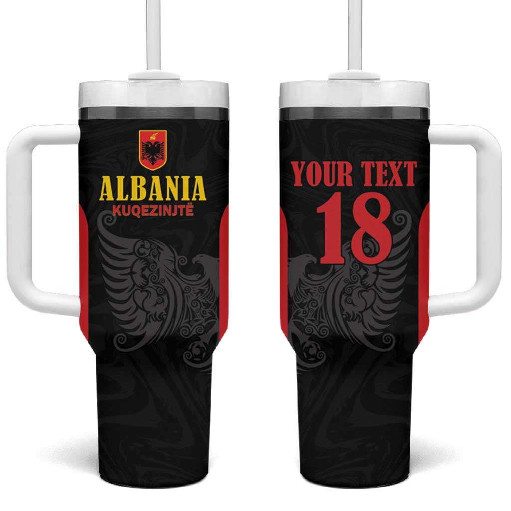 Custom Albania Football Pride Tumbler With Handle Kuqezinjte Eagle Black Version - Wonder Print Shop