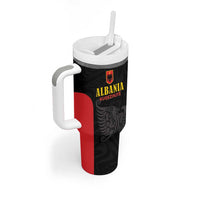 Custom Albania Football Pride Tumbler With Handle Kuqezinjte Eagle Black Version - Wonder Print Shop