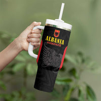 Custom Albania Football Pride Tumbler With Handle Kuqezinjte Eagle Black Version - Wonder Print Shop