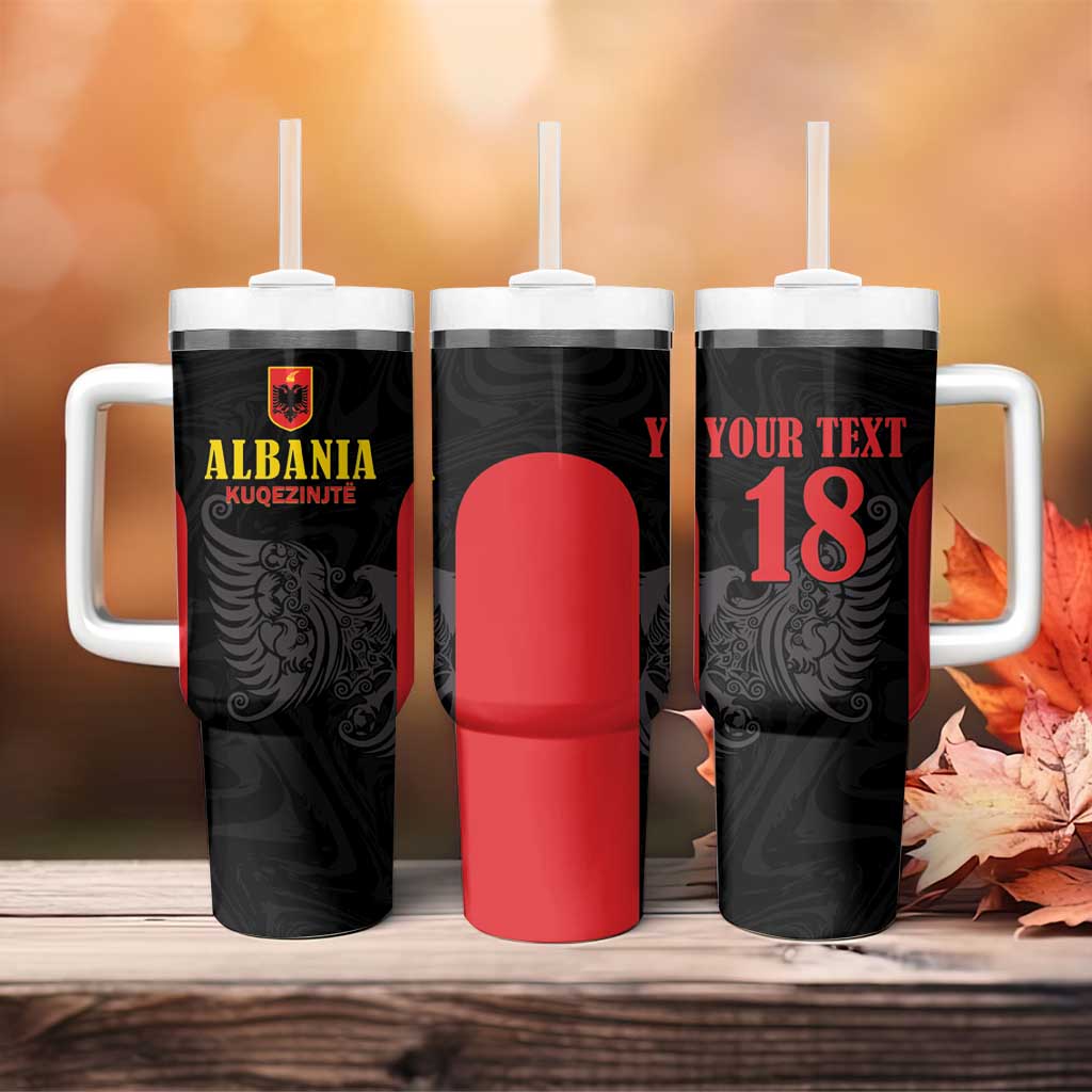 Custom Albania Football Pride Tumbler With Handle Kuqezinjte Eagle Black Version - Wonder Print Shop