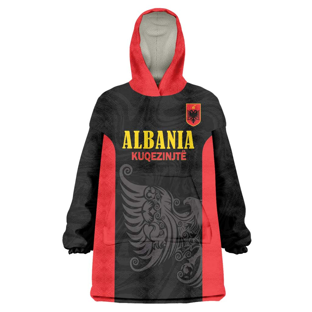 Custom Albania Football Pride Wearable Blanket Hoodie Kuqezinjte Eagle Black Version - Wonder Print Shop