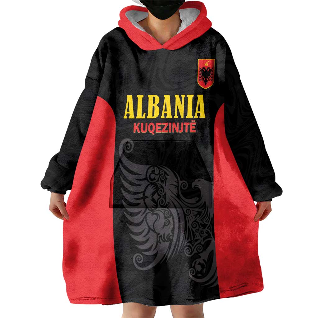 Custom Albania Football Pride Wearable Blanket Hoodie Kuqezinjte Eagle Black Version - Wonder Print Shop