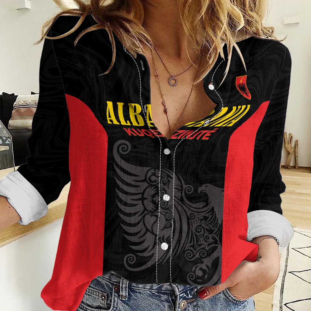 Custom Albania Football Pride Women Casual Shirt Kuqezinjte Eagle Black Version - Wonder Print Shop