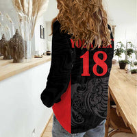 Custom Albania Football Pride Women Casual Shirt Kuqezinjte Eagle Black Version - Wonder Print Shop