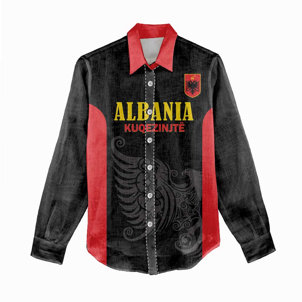 Custom Albania Football Pride Women Casual Shirt Kuqezinjte Eagle Black Version - Wonder Print Shop