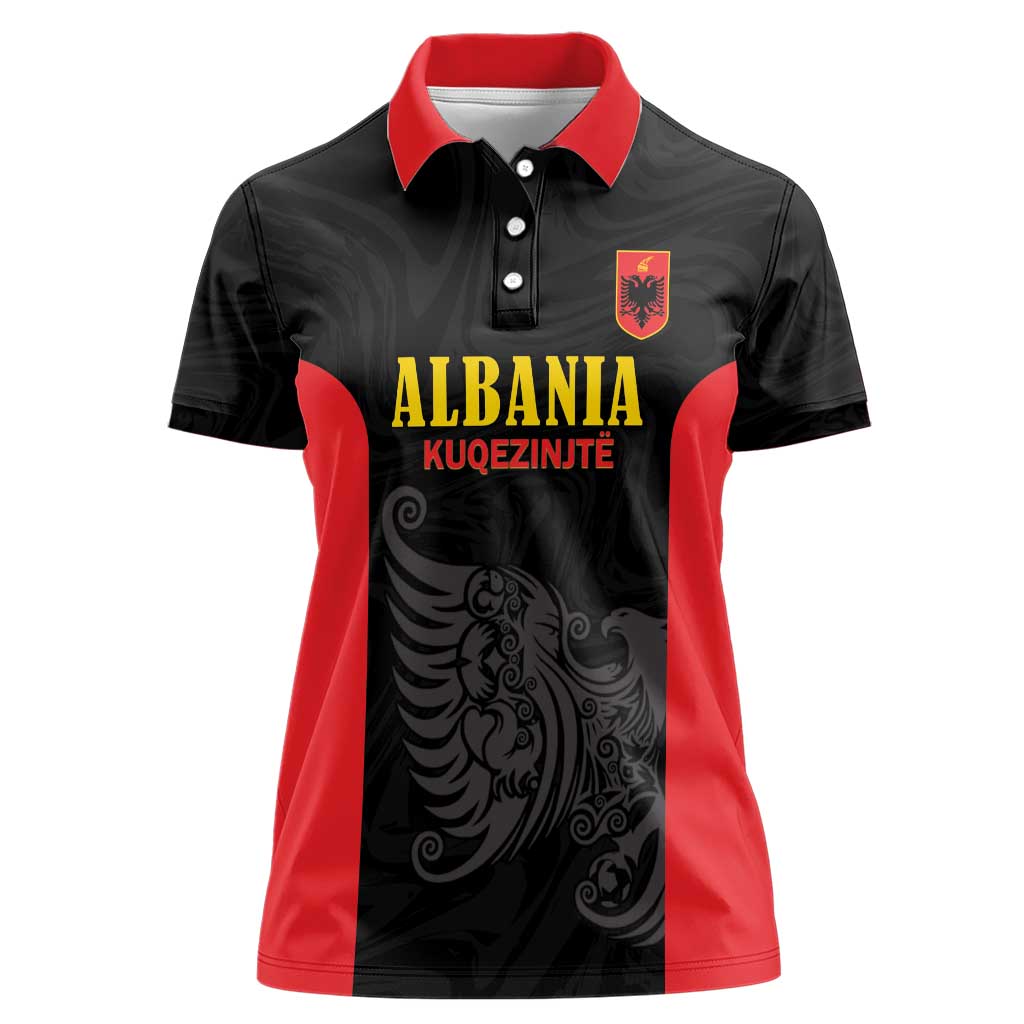 Custom Albania Football Pride Women Polo Shirt Kuqezinjte Eagle Black Version - Wonder Print Shop