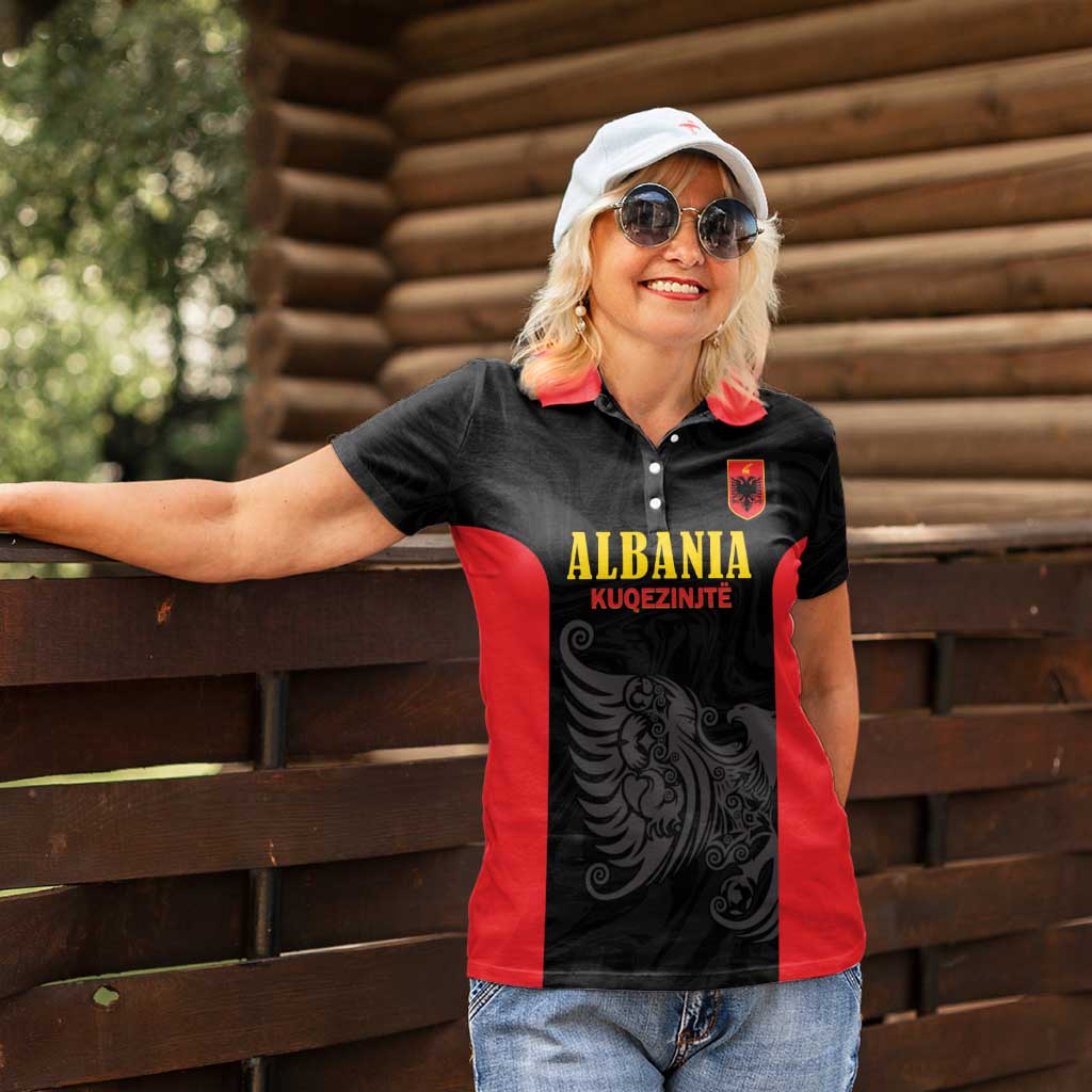 Custom Albania Football Pride Women Polo Shirt Kuqezinjte Eagle Black Version - Wonder Print Shop