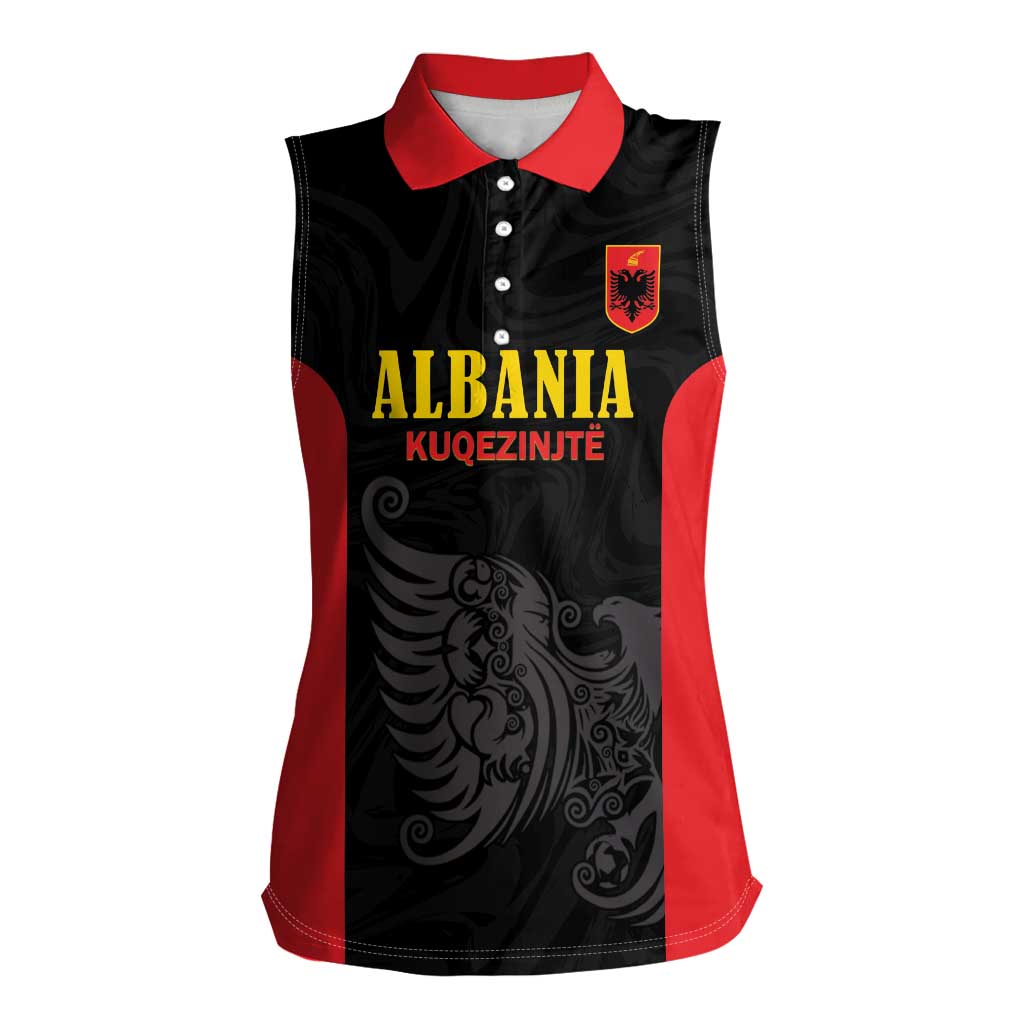 Custom Albania Football Pride Women Sleeveless Polo Shirt Kuqezinjte Eagle Black Version - Wonder Print Shop