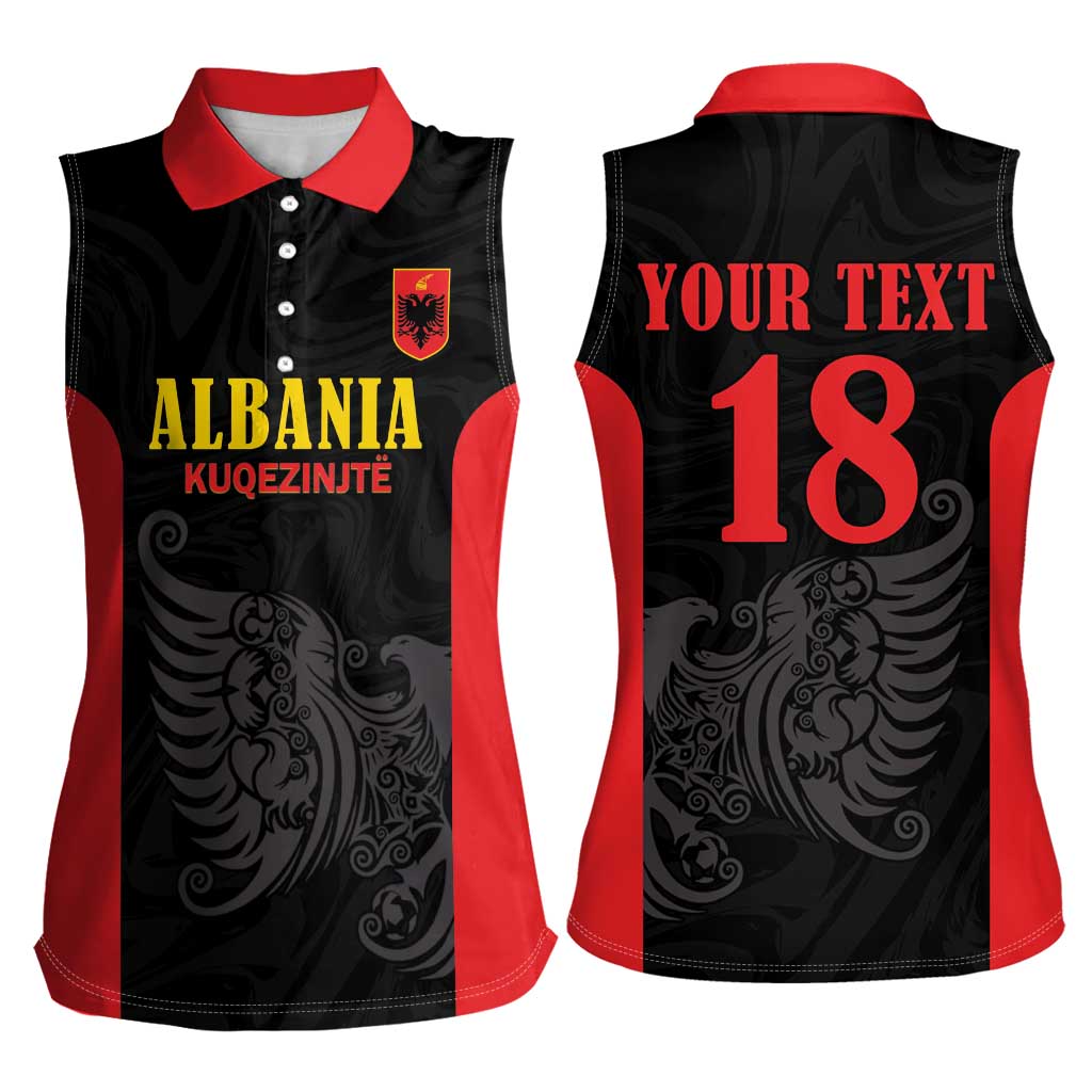 Custom Albania Football Pride Women Sleeveless Polo Shirt Kuqezinjte Eagle Black Version - Wonder Print Shop