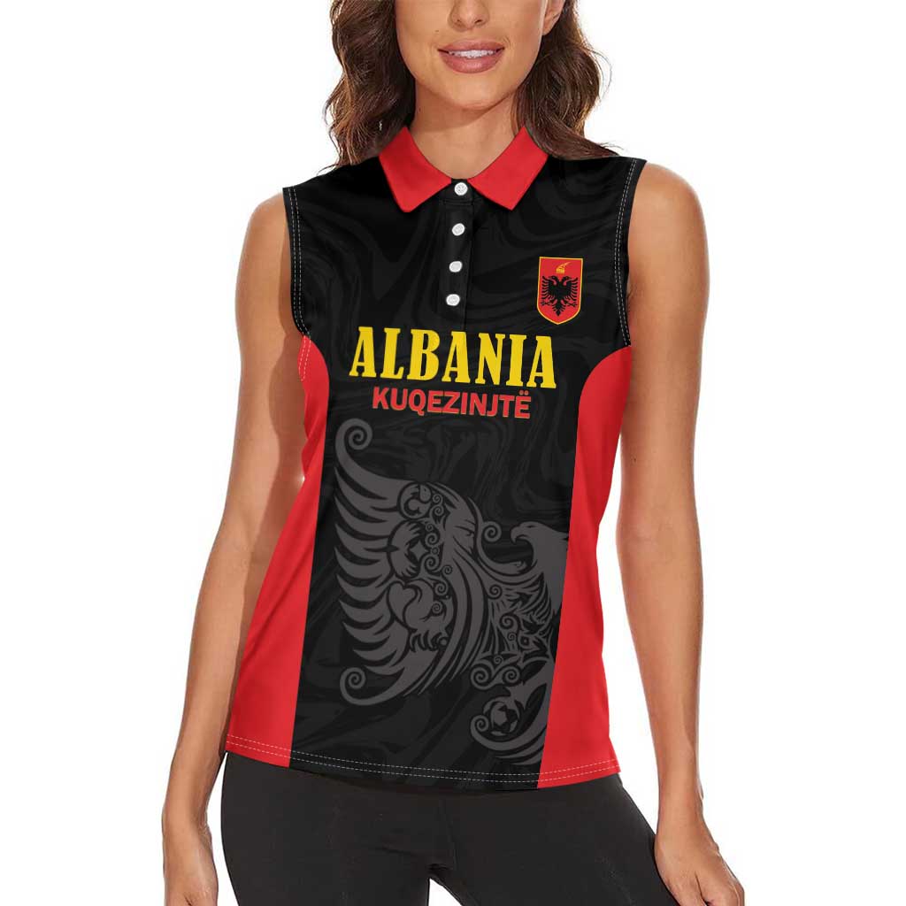 Custom Albania Football Pride Women Sleeveless Polo Shirt Kuqezinjte Eagle Black Version - Wonder Print Shop