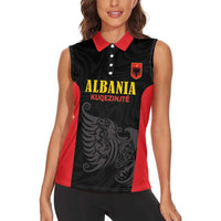 Custom Albania Football Pride Women Sleeveless Polo Shirt Kuqezinjte Eagle Black Version - Wonder Print Shop