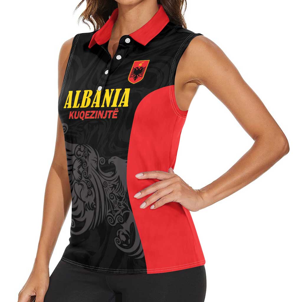 Custom Albania Football Pride Women Sleeveless Polo Shirt Kuqezinjte Eagle Black Version - Wonder Print Shop