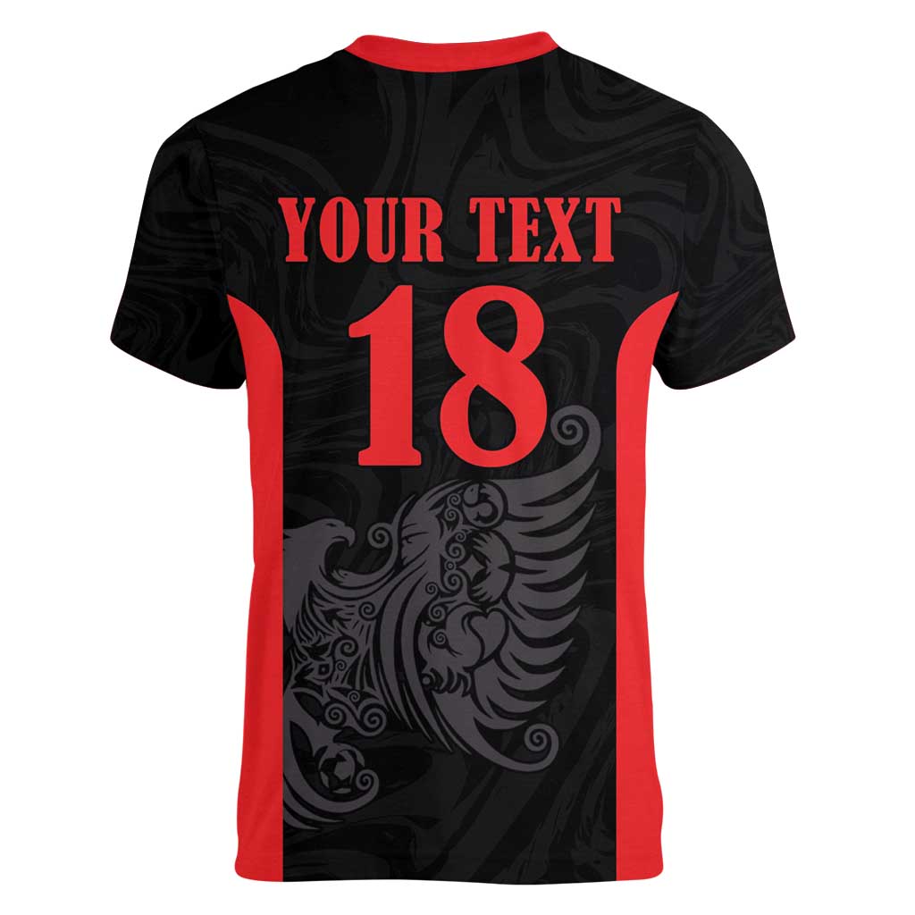 Custom Albania Football Pride Women V-Neck T-Shirt Kuqezinjte Eagle Black Version - Wonder Print Shop