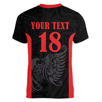 Custom Albania Football Pride Women V-Neck T-Shirt Kuqezinjte Eagle Black Version - Wonder Print Shop