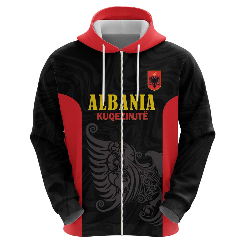 Custom Albania Football Pride Zip Hoodie Kuqezinjte Eagle Black Version - Wonder Print Shop