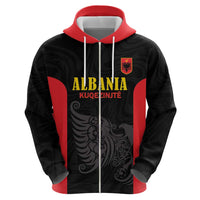 Custom Albania Football Pride Zip Hoodie Kuqezinjte Eagle Black Version - Wonder Print Shop