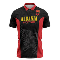 Custom Albania Football Pride Zipper Polo Shirt Kuqezinjte Eagle Black Version - Wonder Print Shop