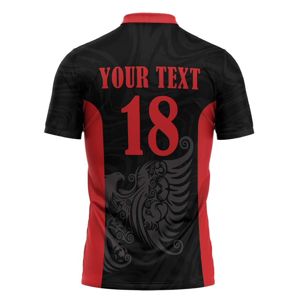 Custom Albania Football Pride Zipper Polo Shirt Kuqezinjte Eagle Black Version - Wonder Print Shop