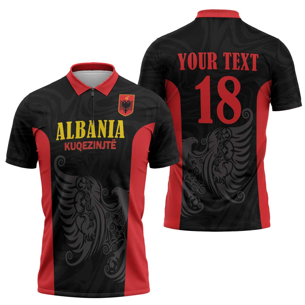 Custom Albania Football Pride Zipper Polo Shirt Kuqezinjte Eagle Black Version - Wonder Print Shop