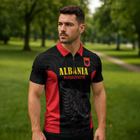 Custom Albania Football Pride Zipper Polo Shirt Kuqezinjte Eagle Black Version - Wonder Print Shop