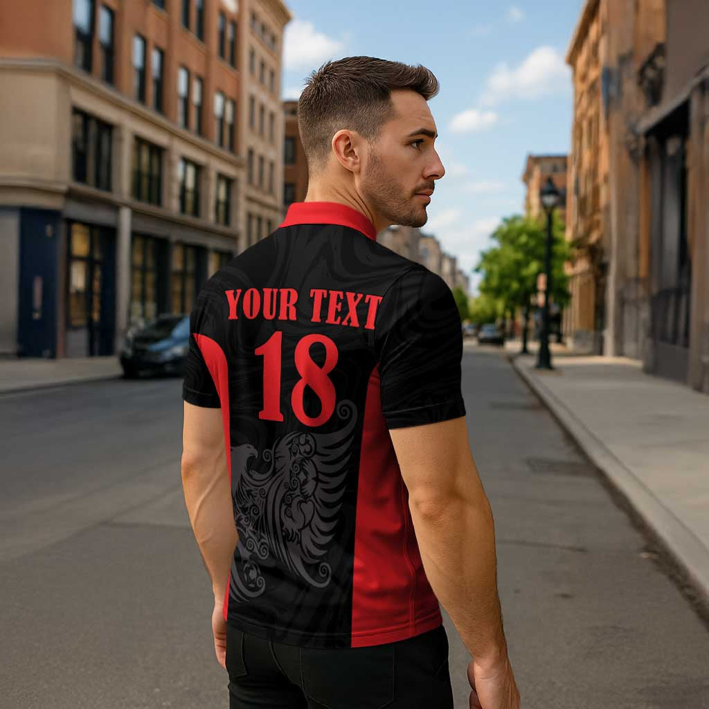 Custom Albania Football Pride Zipper Polo Shirt Kuqezinjte Eagle Black Version - Wonder Print Shop