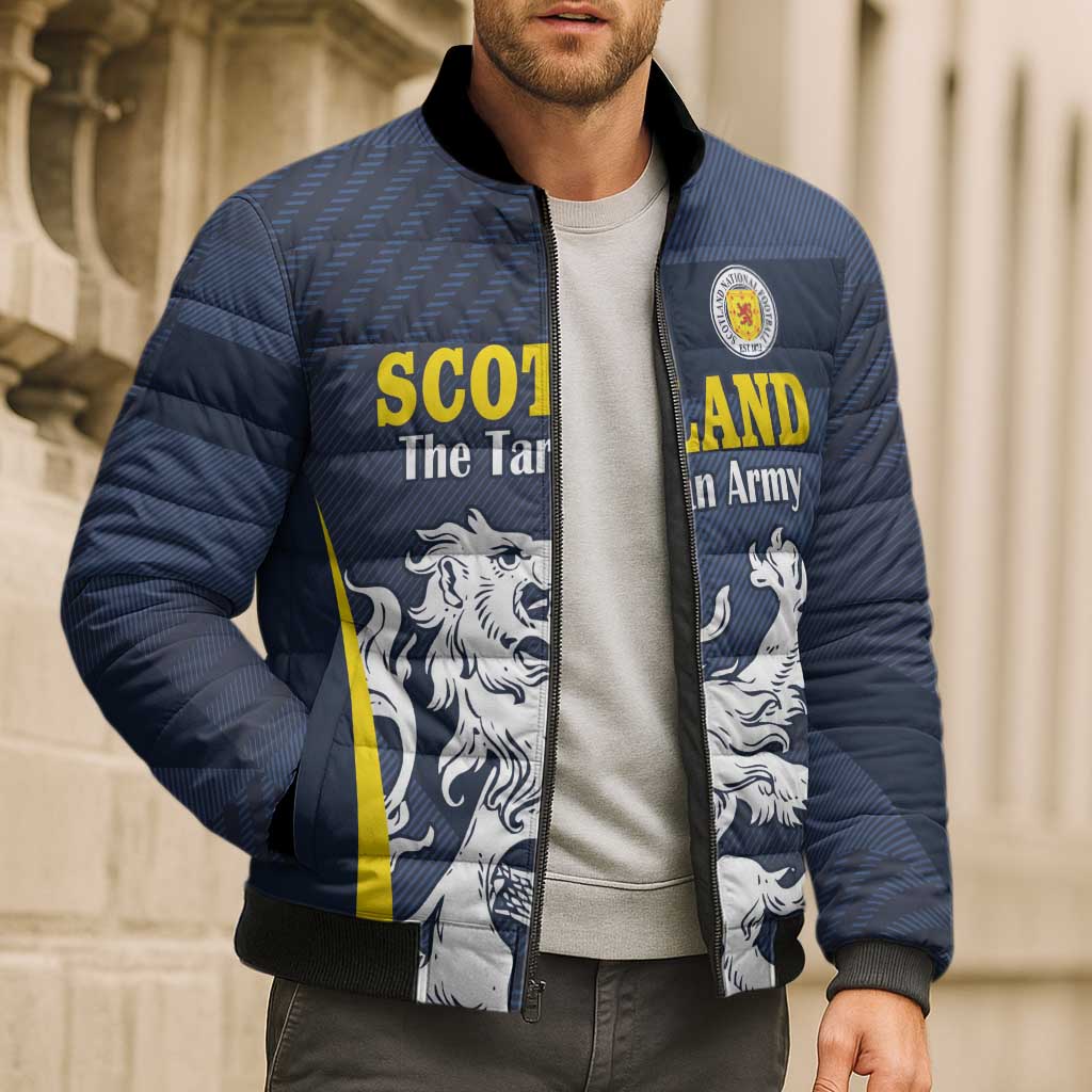 Custom Scotland Football Bomber Puffer Jacket Scottish Lion Rampant Tartan Fan - Wonder Print Shop
