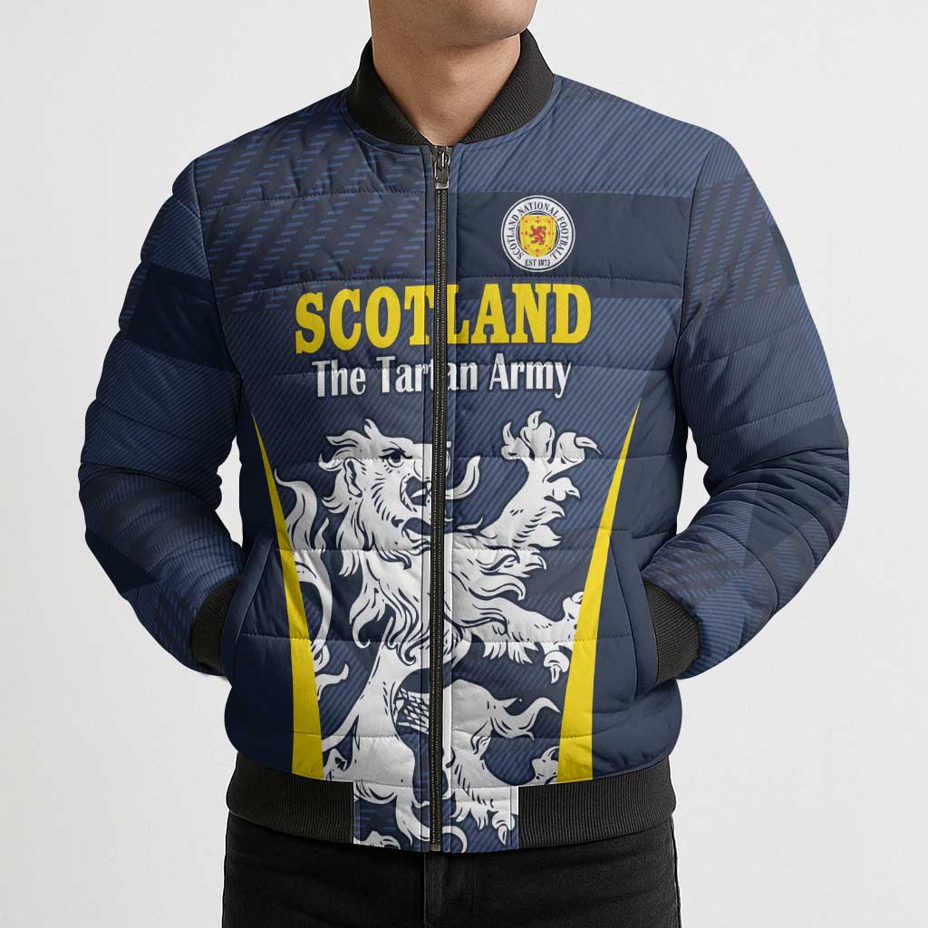 Custom Scotland Football Bomber Puffer Jacket Scottish Lion Rampant Tartan Fan - Wonder Print Shop