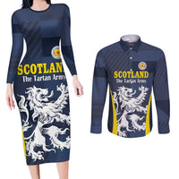 Custom Scotland Football Couples Matching Long Sleeve Bodycon Dress and Long Sleeve Button Shirt Scottish Lion Rampant Tartan Fan - Wonder Print Shop