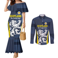 Custom Scotland Football Couples Matching Mermaid Dress and Long Sleeve Button Shirt Scottish Lion Rampant Tartan Fan - Wonder Print Shop