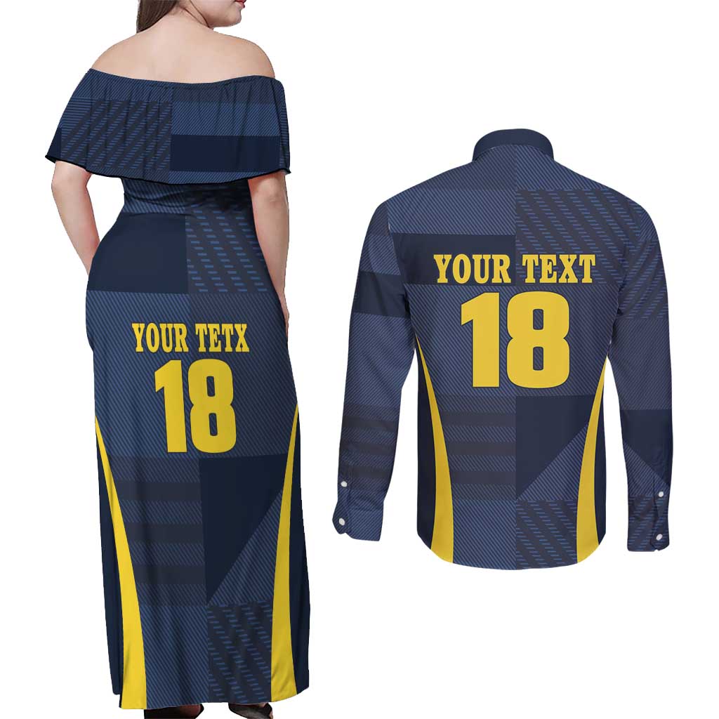 Custom Scotland Football Couples Matching Off Shoulder Maxi Dress and Long Sleeve Button Shirt Scottish Lion Rampant Tartan Fan - Wonder Print Shop