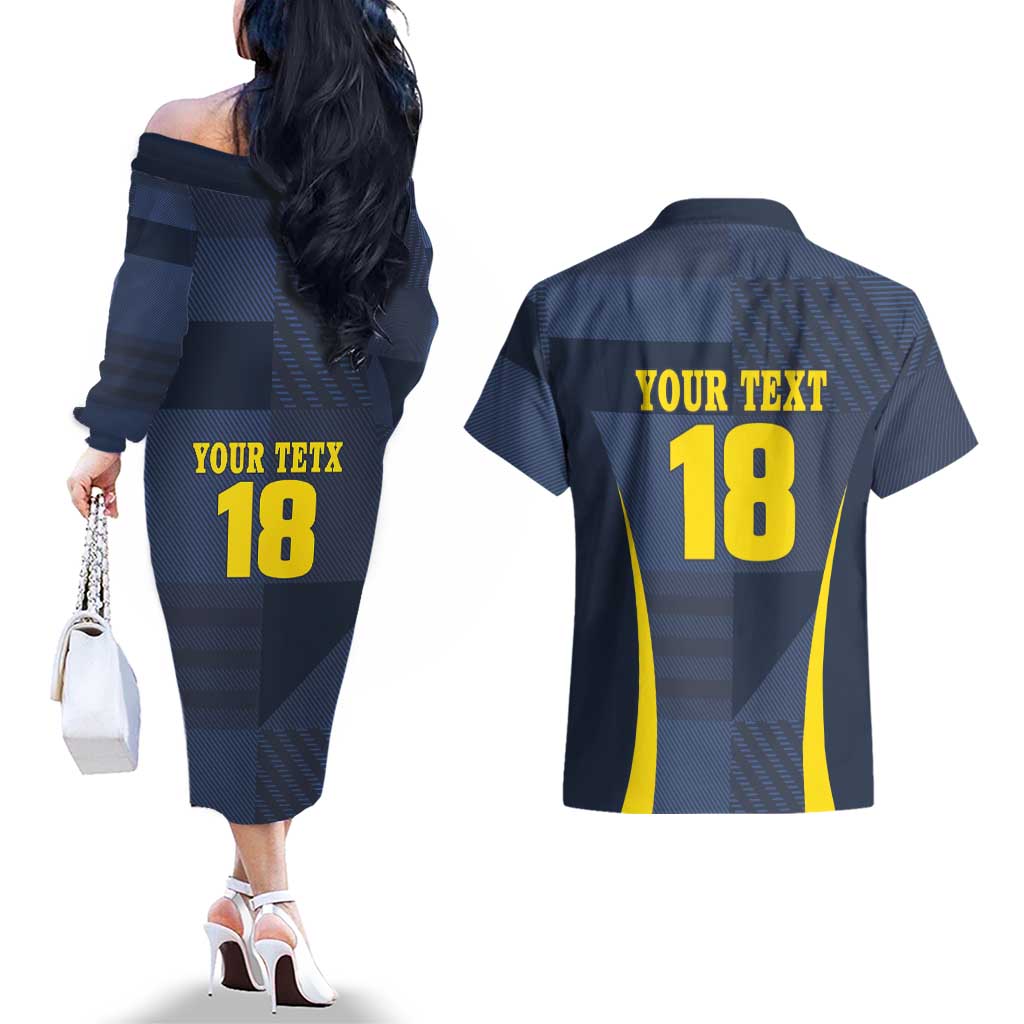 Custom Scotland Football Couples Matching Off The Shoulder Long Sleeve Dress and Hawaiian Shirt Scottish Lion Rampant Tartan Fan - Wonder Print Shop