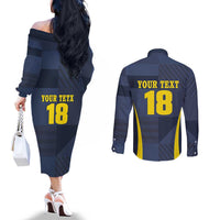 Custom Scotland Football Couples Matching Off The Shoulder Long Sleeve Dress and Long Sleeve Button Shirt Scottish Lion Rampant Tartan Fan - Wonder Print Shop