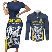 Custom Scotland Football Couples Matching Short Sleeve Bodycon Dress and Long Sleeve Button Shirt Scottish Lion Rampant Tartan Fan - Wonder Print Shop