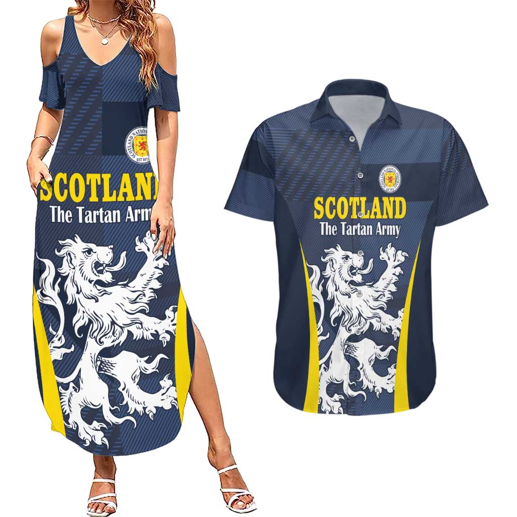 Custom Scotland Football Couples Matching Summer Maxi Dress and Hawaiian Shirt Scottish Lion Rampant Tartan Fan - Wonder Print Shop