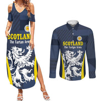 Custom Scotland Football Couples Matching Summer Maxi Dress and Long Sleeve Button Shirt Scottish Lion Rampant Tartan Fan - Wonder Print Shop