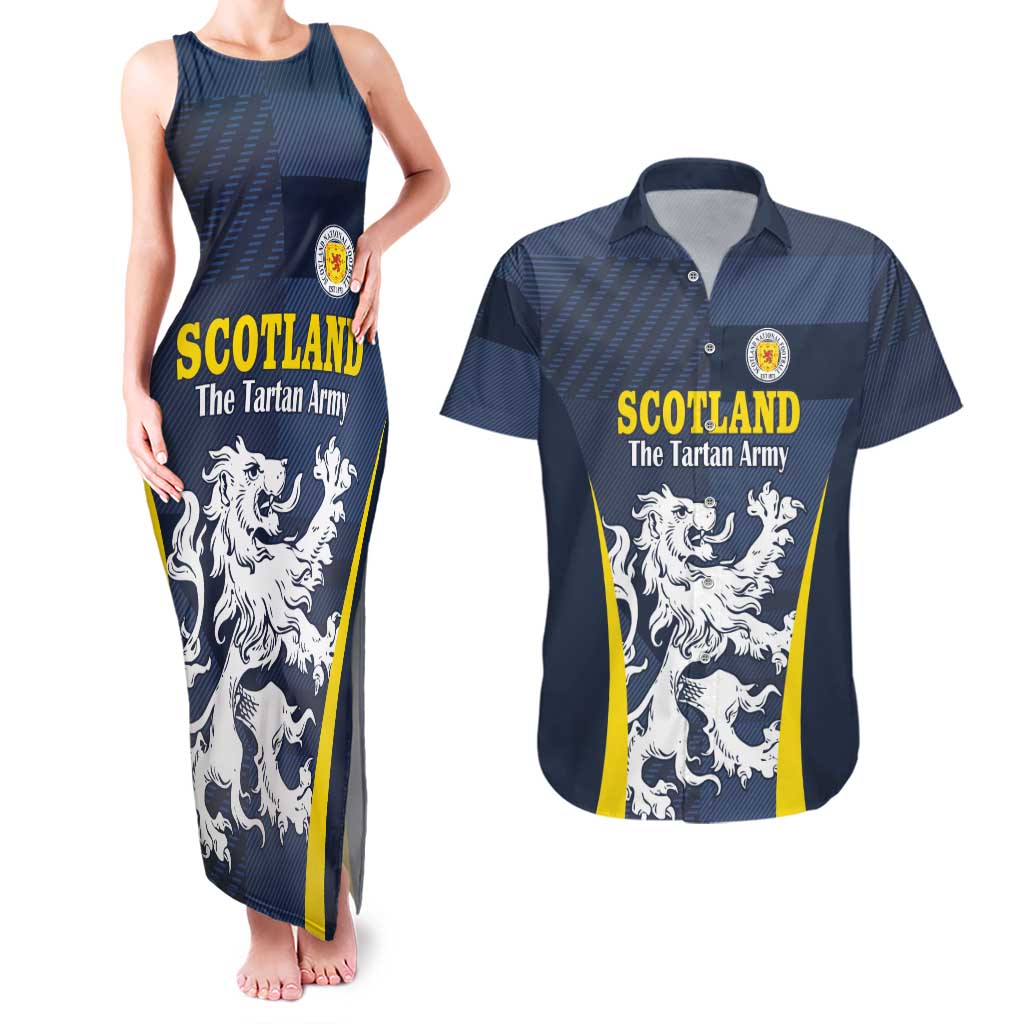 Custom Scotland Football Couples Matching Tank Maxi Dress and Hawaiian Shirt Scottish Lion Rampant Tartan Fan - Wonder Print Shop
