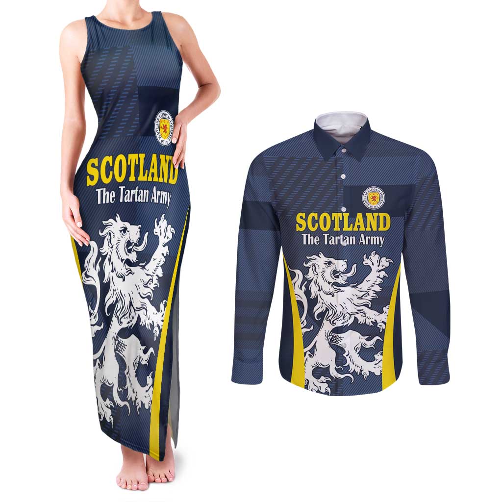 Custom Scotland Football Couples Matching Tank Maxi Dress and Long Sleeve Button Shirt Scottish Lion Rampant Tartan Fan - Wonder Print Shop