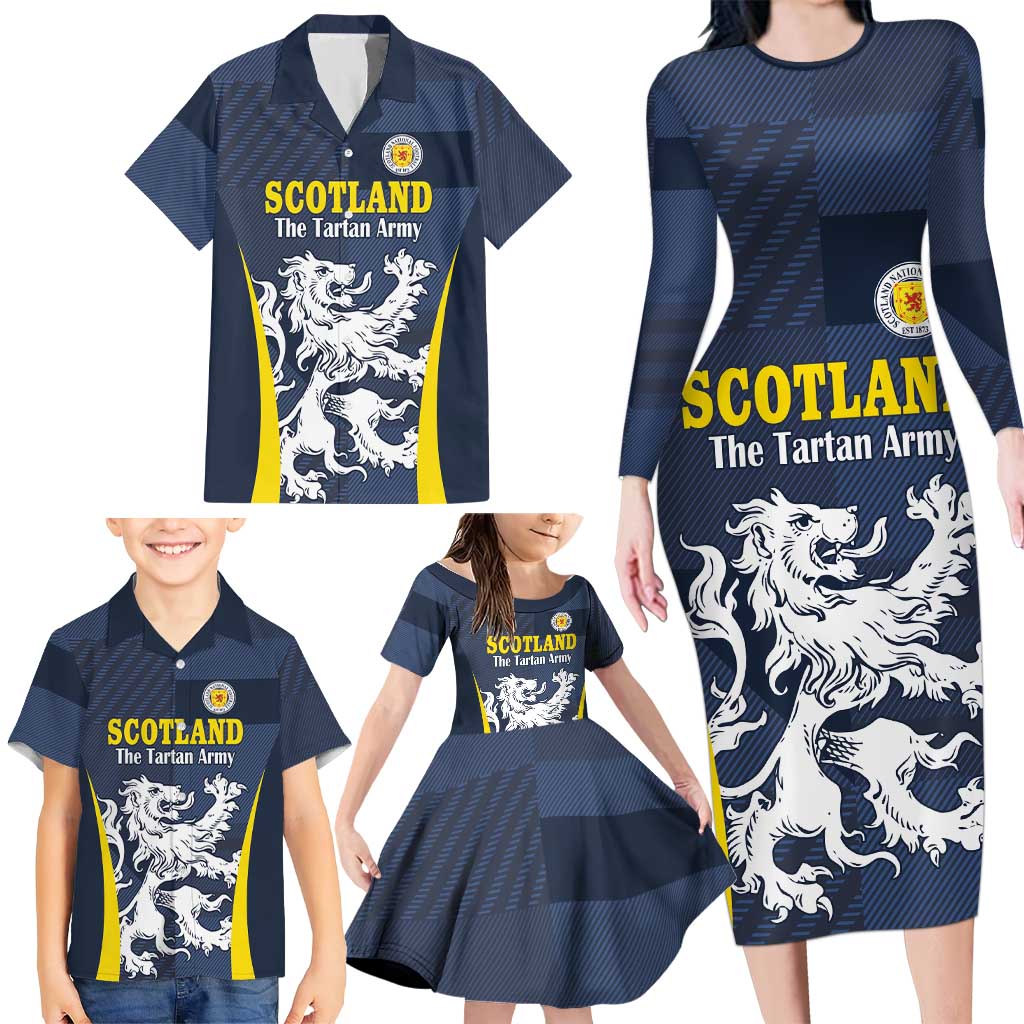 Custom Scotland Football Family Matching Long Sleeve Bodycon Dress and Hawaiian Shirt Scottish Lion Rampant Tartan Fan - Wonder Print Shop
