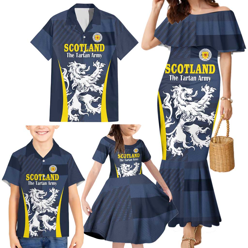 Custom Scotland Football Family Matching Mermaid Dress and Hawaiian Shirt Scottish Lion Rampant Tartan Fan - Wonder Print Shop