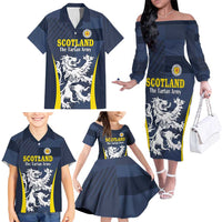 Custom Scotland Football Family Matching Off The Shoulder Long Sleeve Dress and Hawaiian Shirt Scottish Lion Rampant Tartan Fan - Wonder Print Shop