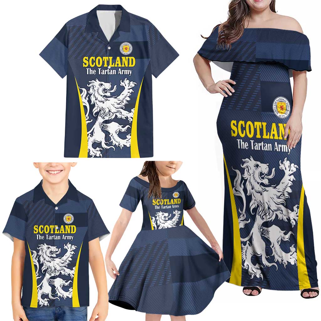 Custom Scotland Football Family Matching Off Shoulder Maxi Dress and Hawaiian Shirt Scottish Lion Rampant Tartan Fan - Wonder Print Shop