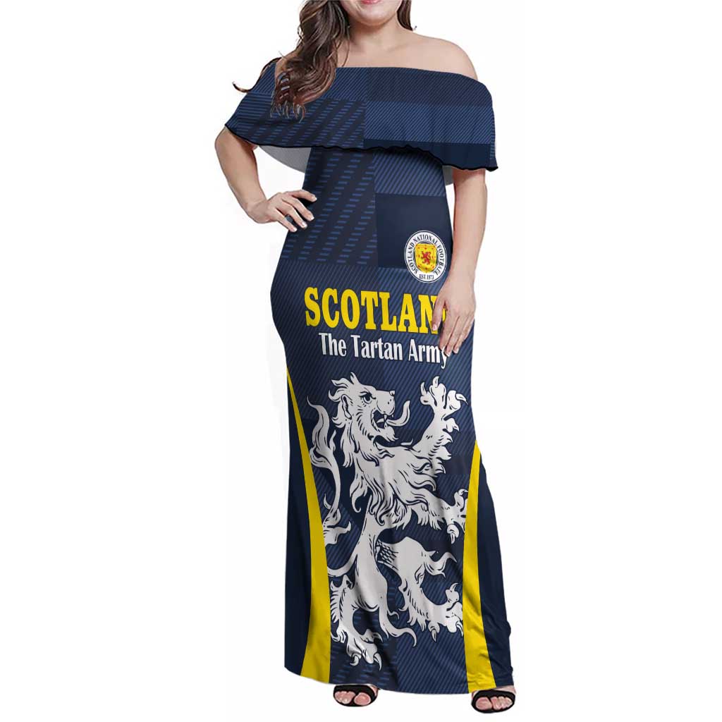 Custom Scotland Football Family Matching Off Shoulder Maxi Dress and Hawaiian Shirt Scottish Lion Rampant Tartan Fan - Wonder Print Shop