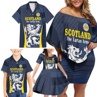 Custom Scotland Football Family Matching Off Shoulder Short Dress and Hawaiian Shirt Scottish Lion Rampant Tartan Fan - Wonder Print Shop