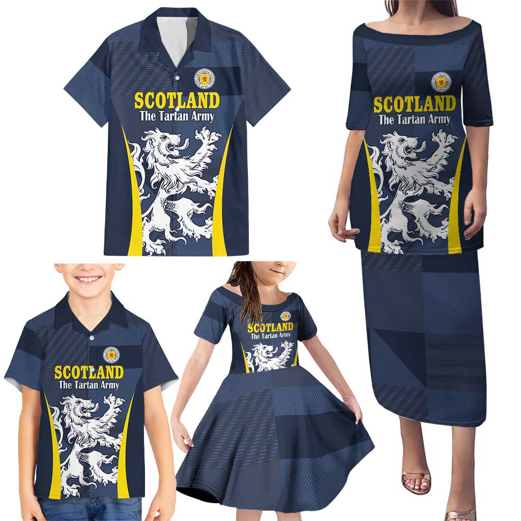 Custom Scotland Football Family Matching Puletasi and Hawaiian Shirt Scottish Lion Rampant Tartan Fan - Wonder Print Shop