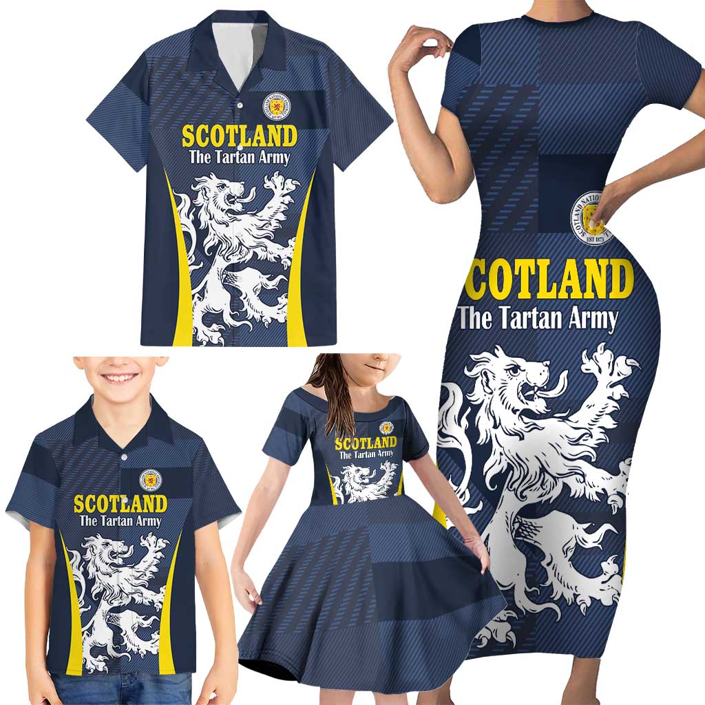 Custom Scotland Football Family Matching Short Sleeve Bodycon Dress and Hawaiian Shirt Scottish Lion Rampant Tartan Fan - Wonder Print Shop