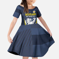 Custom Scotland Football Kid Short Sleeve Dress Scottish Lion Rampant Tartan Fan - Wonder Print Shop