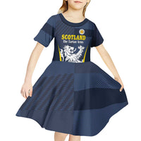 Custom Scotland Football Kid Short Sleeve Dress Scottish Lion Rampant Tartan Fan - Wonder Print Shop