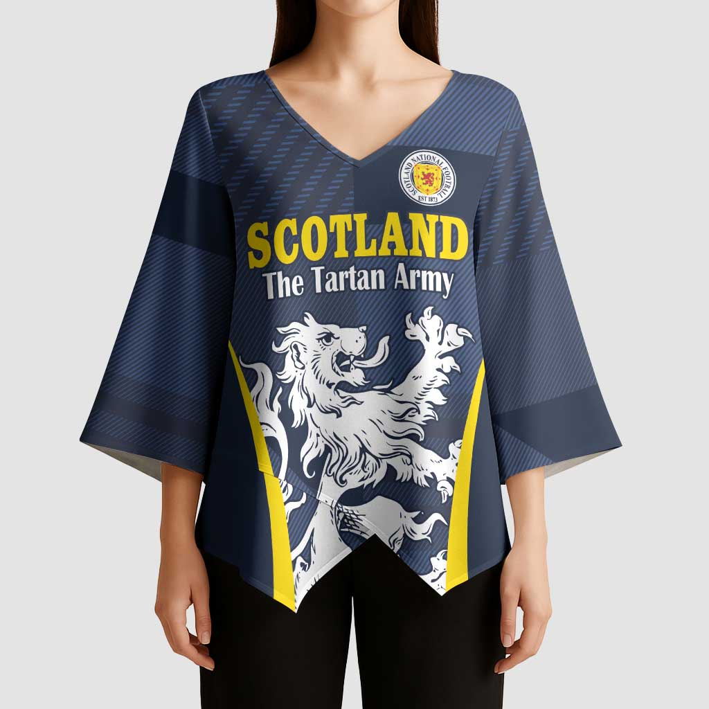 Custom Scotland Football Kimono Sleeve Blouse Scottish Lion Rampant Tartan Fan - Wonder Print Shop