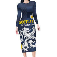 Custom Scotland Football Long Sleeve Bodycon Dress Scottish Lion Rampant Tartan Fan - Wonder Print Shop