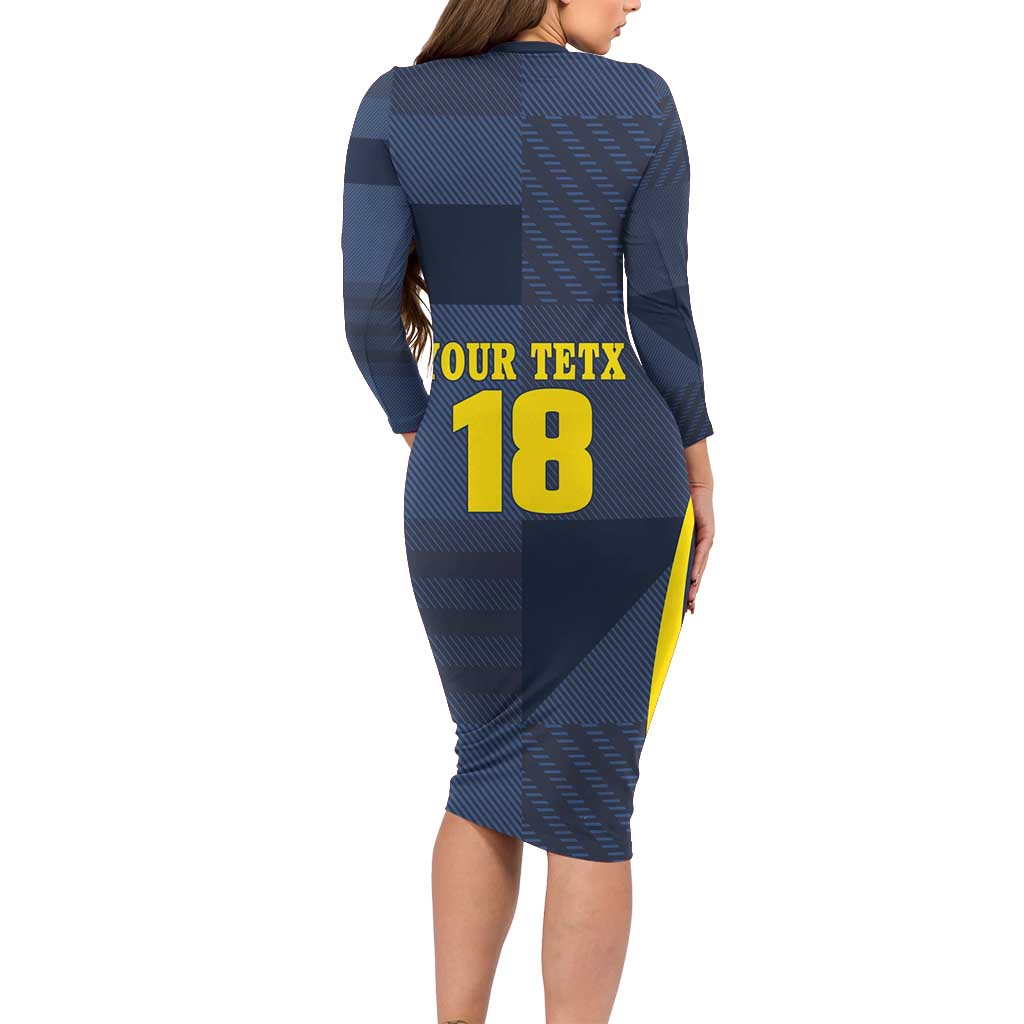 Custom Scotland Football Long Sleeve Bodycon Dress Scottish Lion Rampant Tartan Fan - Wonder Print Shop